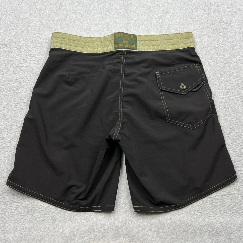 Birdwell Beach Britches Board Shorts Mens 32 Black Aloha Surf Lace Up USA Made